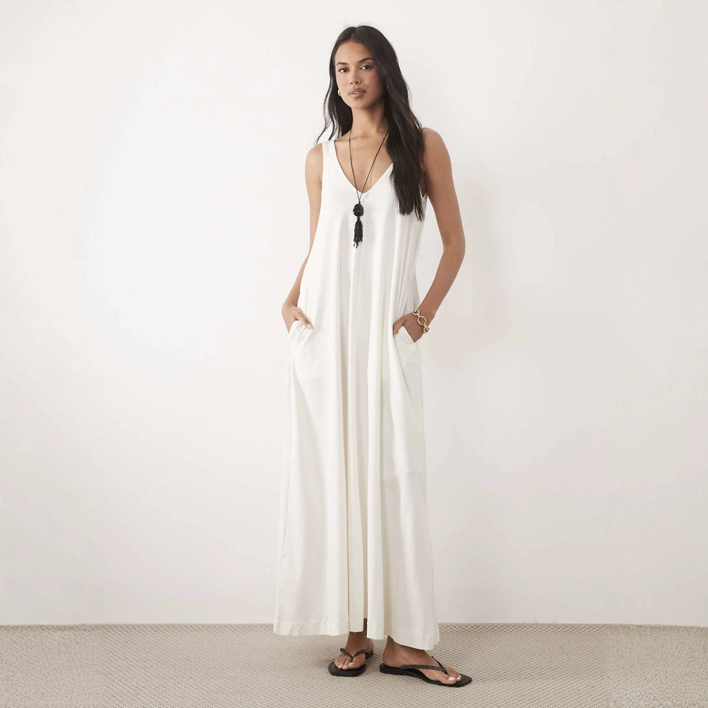 Ärmelloses V-Neck Maxikleid für Damen