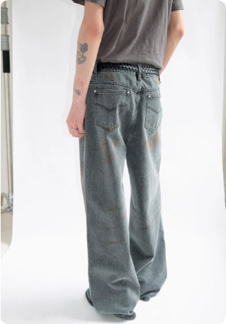 Smoke Grey Washed Denim Jeans Straight Tube