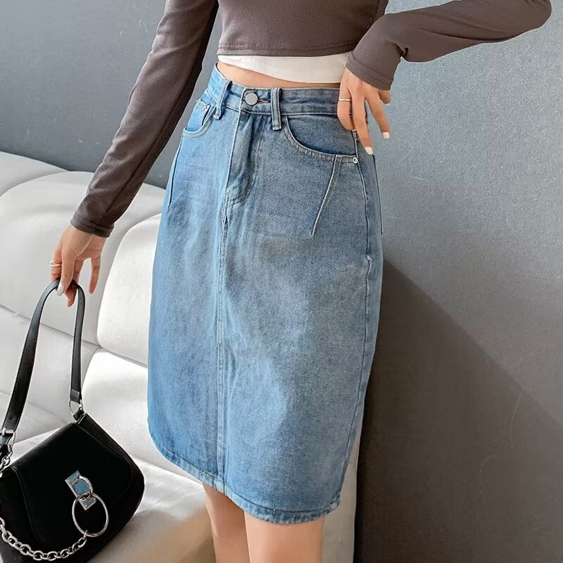 Casual Denim-Midi-Rock