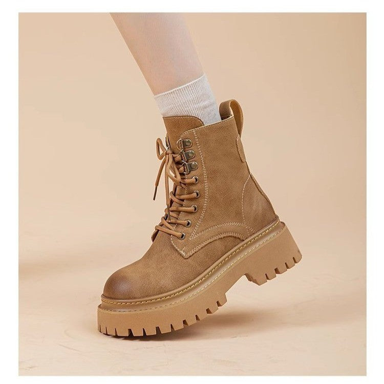 Retro-Höhenverstärkende Mid-Calf Martin-Boots