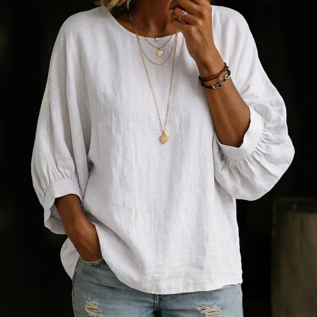 Lässiges Damen-Shirt mit Rundhals und 3/4-Ärmeln