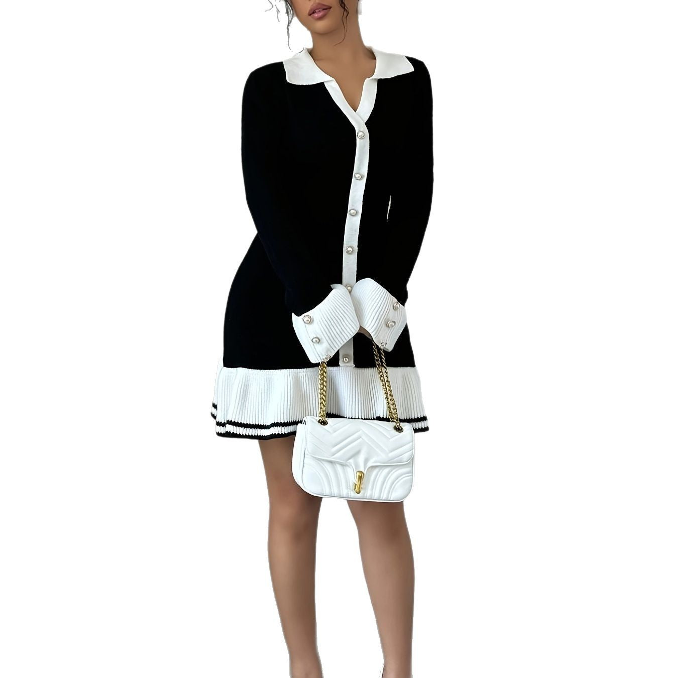 Gerüschtes V-Neck Minikleid für Damen