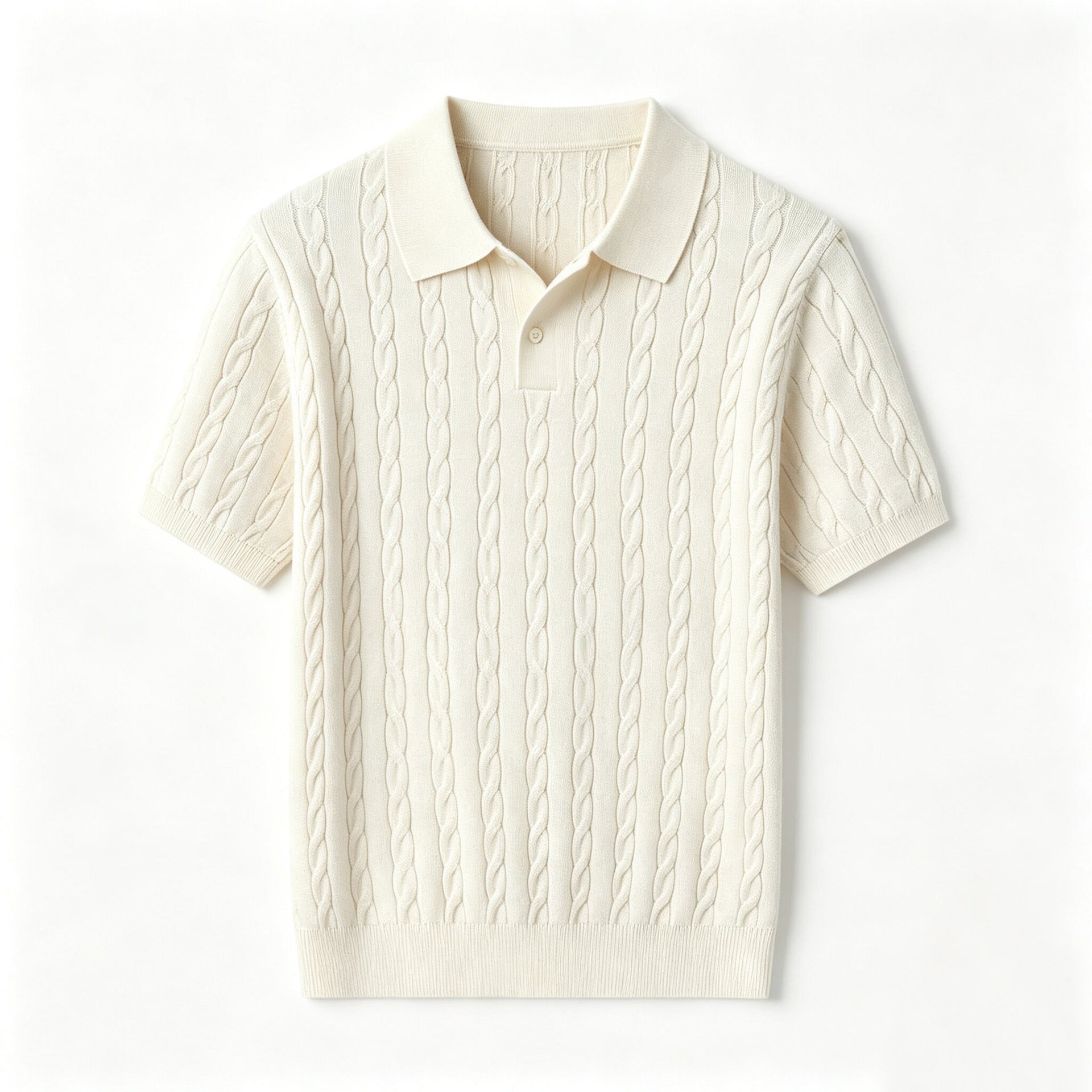 Polo-Shirt Herren Kurzarm Strick Zopfmuster