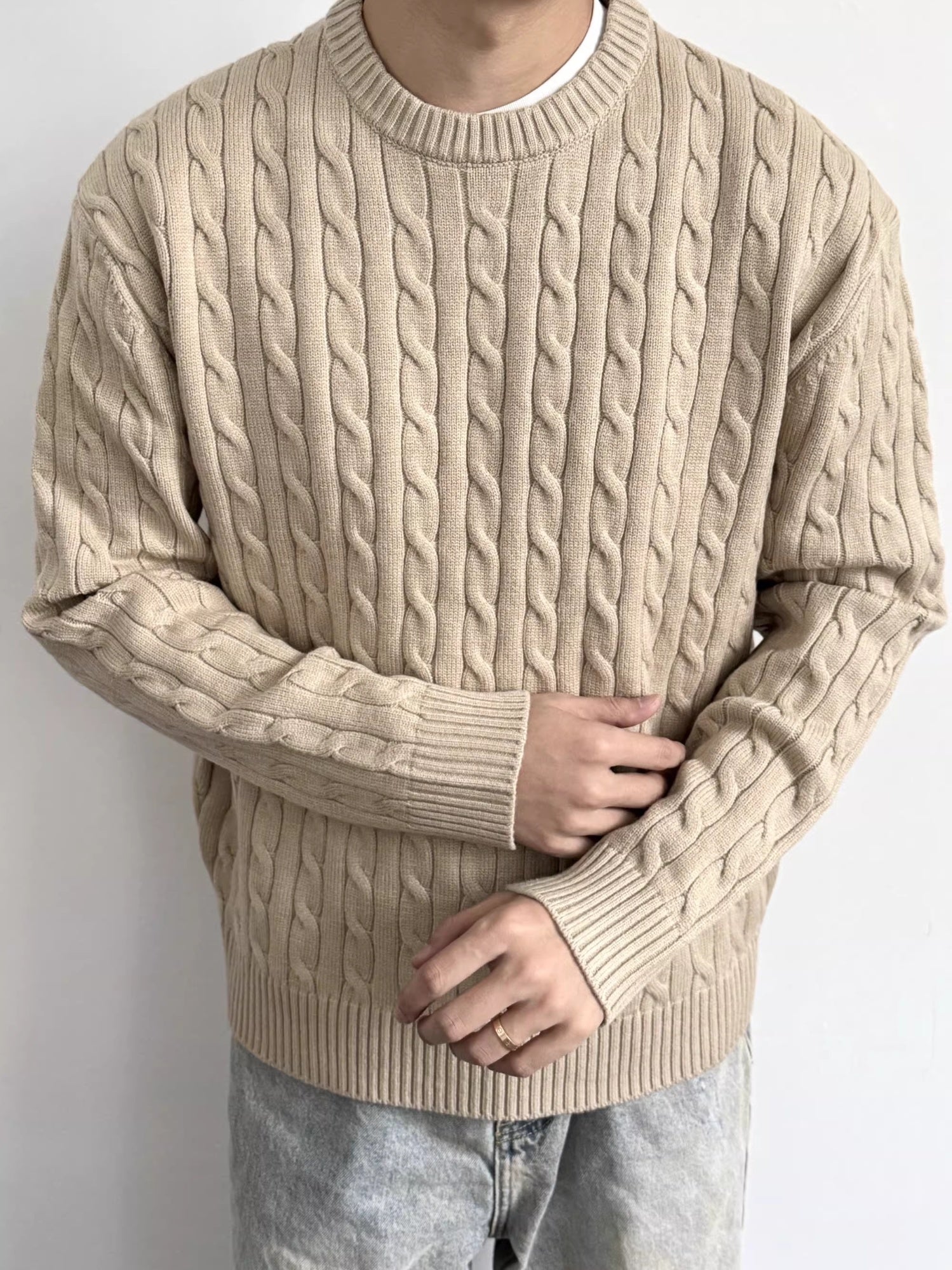 Minimalistischer Grobstrick Pullover Rundhals