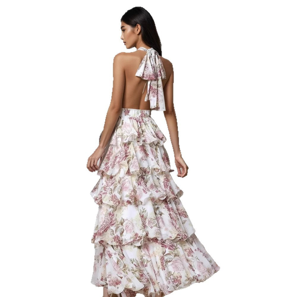 Damen V-Ausschnitt Träger Mehrlagiges Bedrucktes Kleid – Bild 11 | LuxeStyle