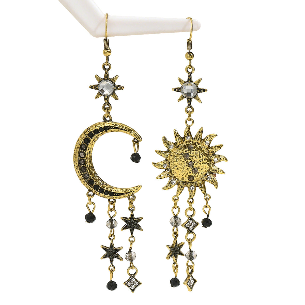 Vintage-Ohrringe Sonne & Mond mit Strass – Ansicht 3