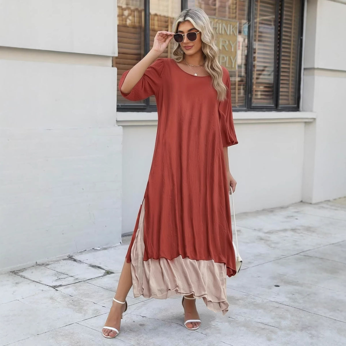 Langes Kleid im Lagenlook mit Dreiviertelarm – Bild 2 | LuxeStyle