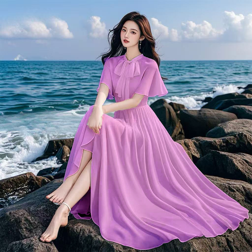 Chiffonkleid mit kurzen Ärmeln – Bild 11 | LuxeStyle