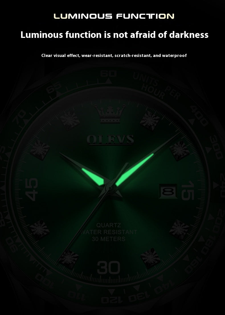 Submariner Quarz-Herrenuhr, Grün, Leuchtzeiger – Bild 3 | LuxeStyle