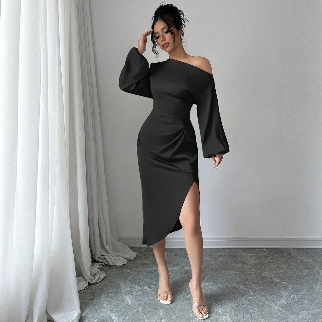 Elegantes Off-Shoulder Midi-Kleid mit Puffärmeln | LuxeStyle