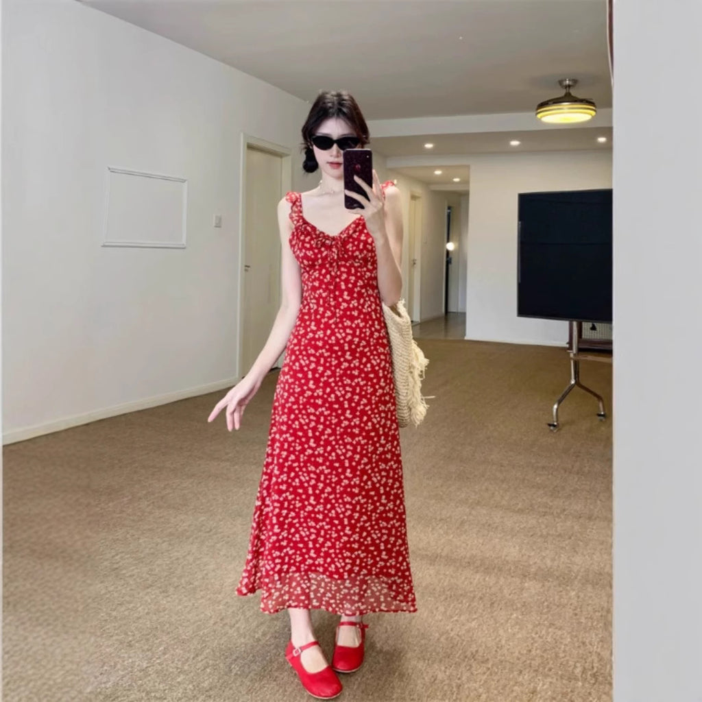 Rotes Vintage-Trägerkleid mit Blumenmuster – Bild 4 | LuxeStyle