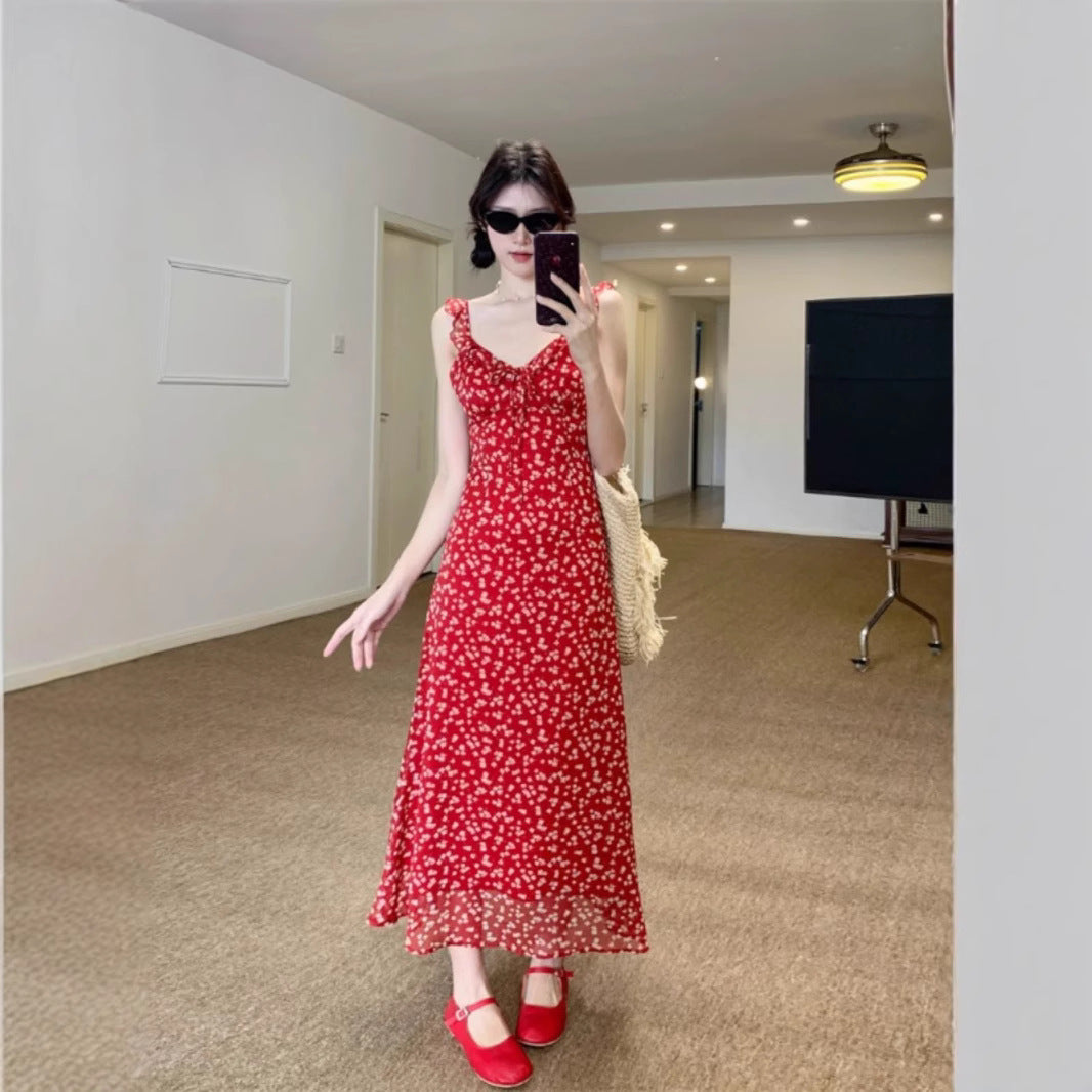 Rotes Vintage-Trägerkleid mit Blumenmuster – Bild 4 | LuxeStyle