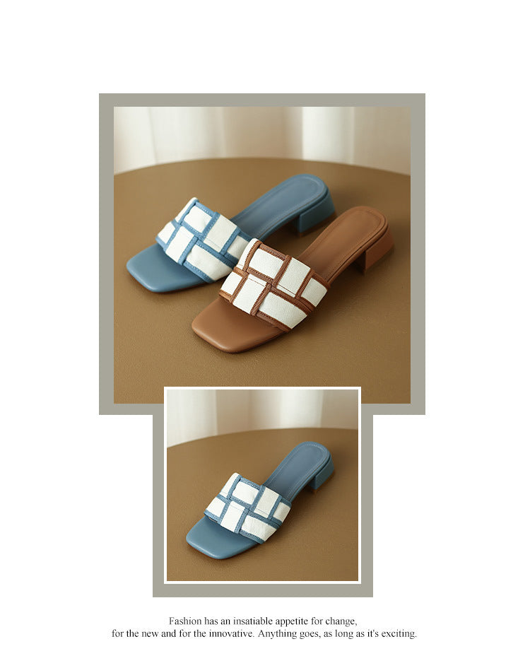 Karierte Mid-Heel Sandalette mit eckiger Spitze | LuxeStyle