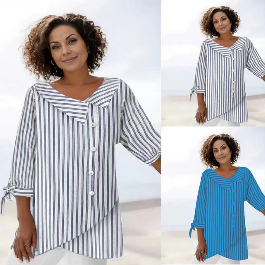 Gestreiftes V-Neck Top für Damen
