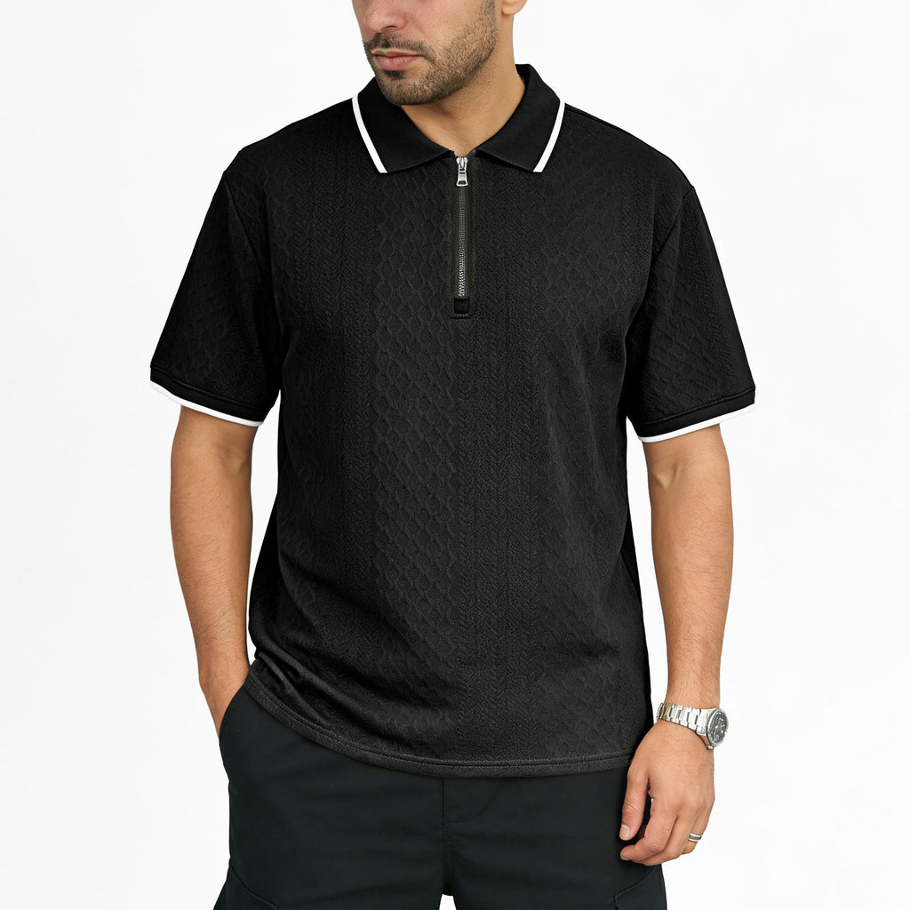 Herren Jacquard Polo-Shirt mit Reissverschluss