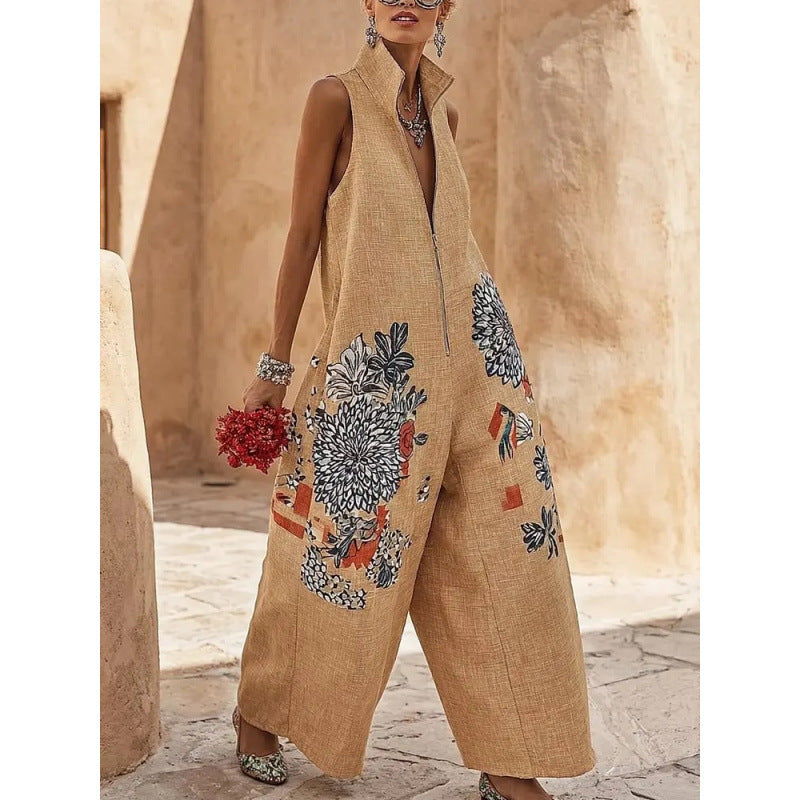 Ärmelloser Jumpsuit aus Baumwoll-Leinen-Mix