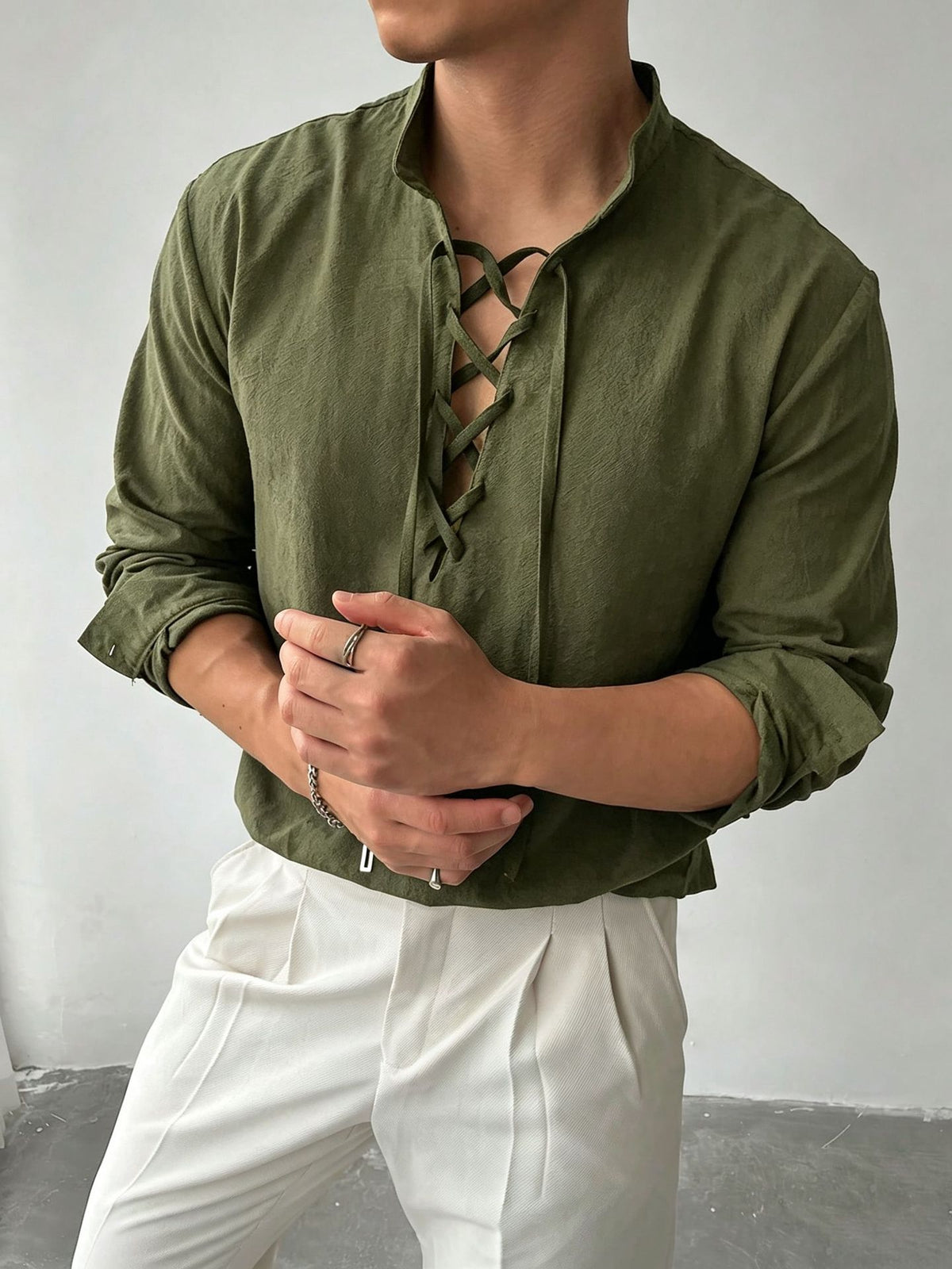 Herren Langarmshirt Stehkragen – Bild 3 | LuxeStyle