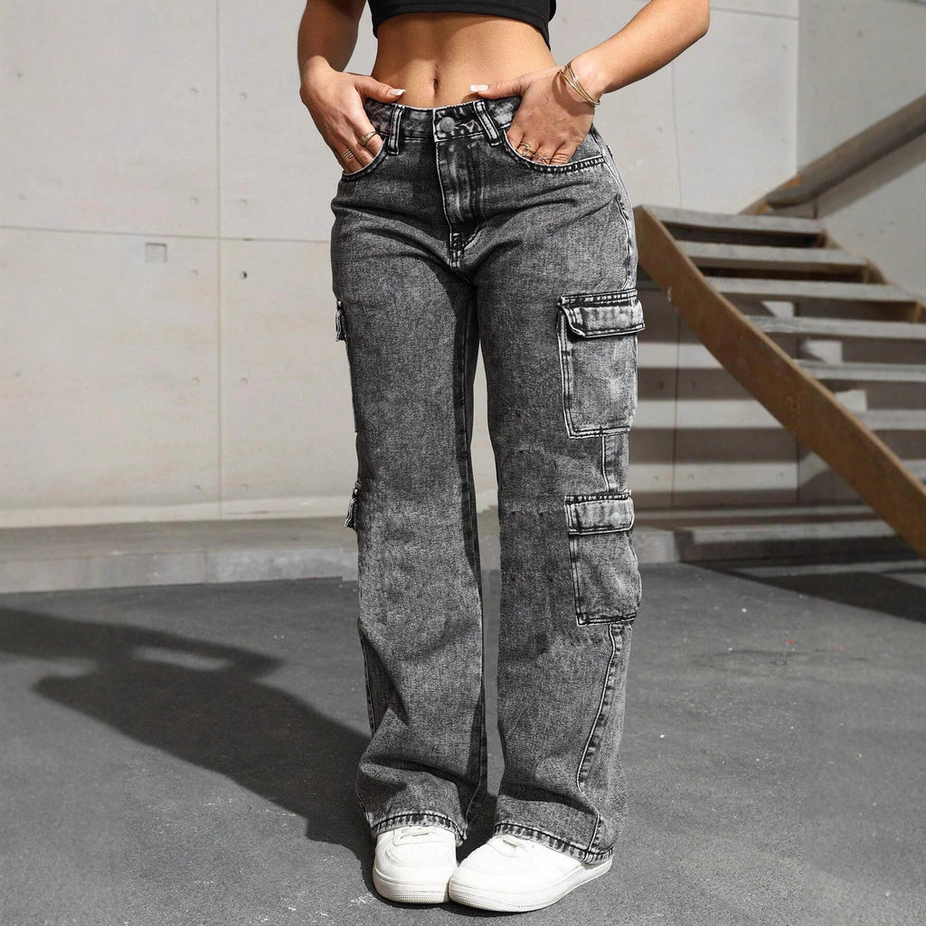 Washed Irregular Jeans für Damen
