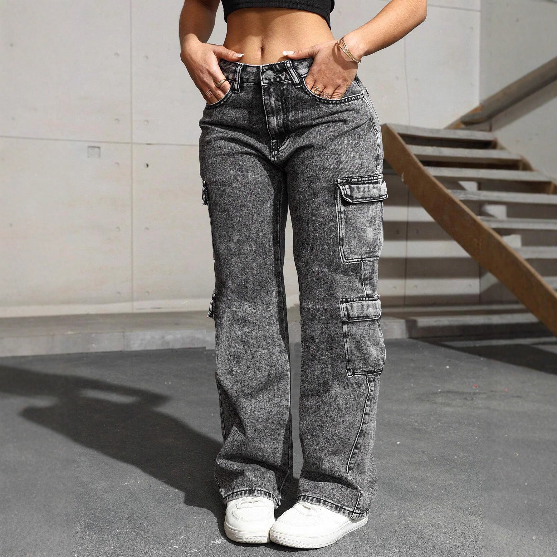 Washed Irregular Jeans für Damen
