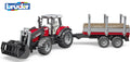Massey Ferguson 7480 mit Frontlader und Holztransportanhänger