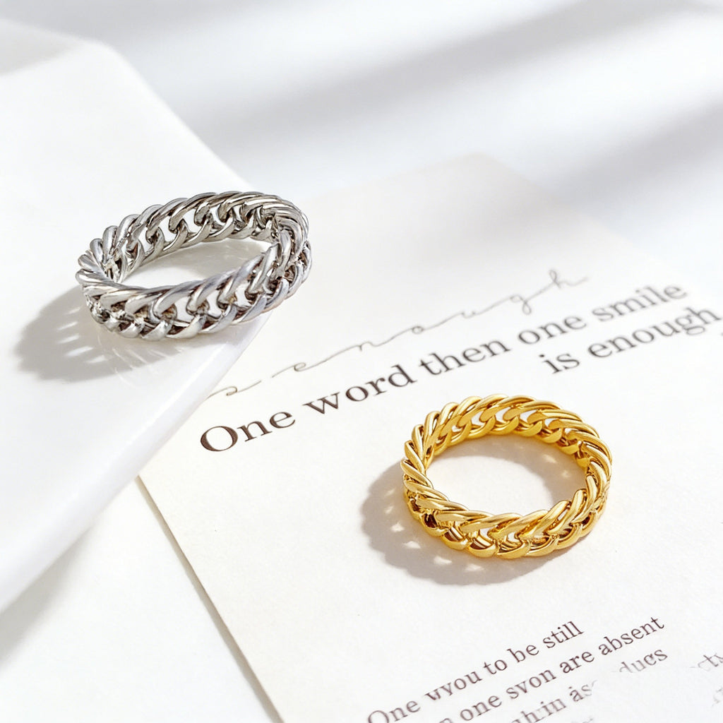Titanstahl Ketten-Ring Unisex Detailansicht
