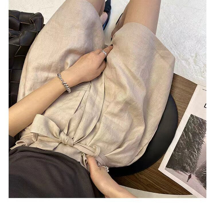 High-Waist Shorts aus Baumwoll-Leinen-Mix