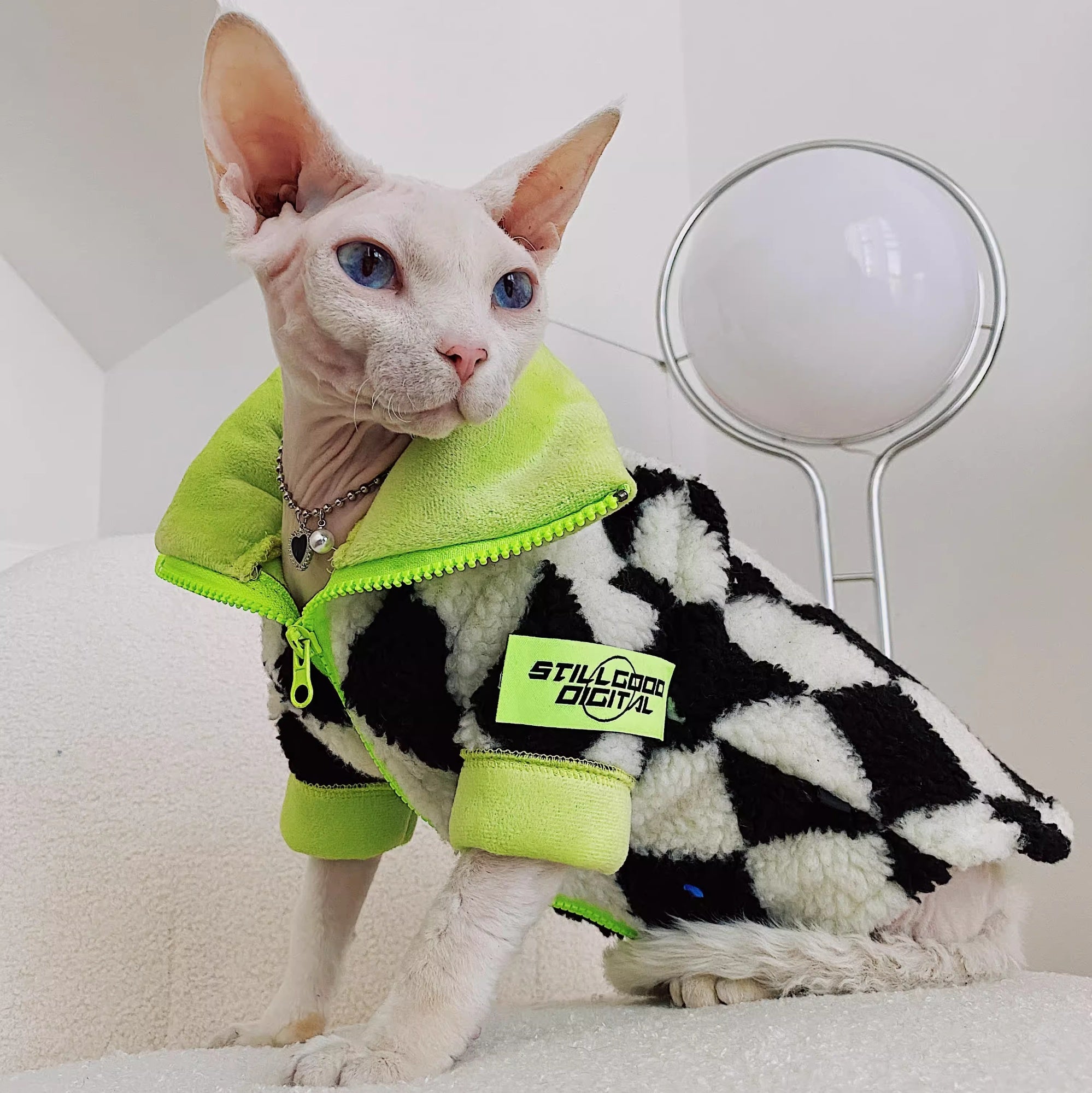 Wintermantel für Sphynx-Katzen, extradicke Lammwolle mit Fleece-Futter