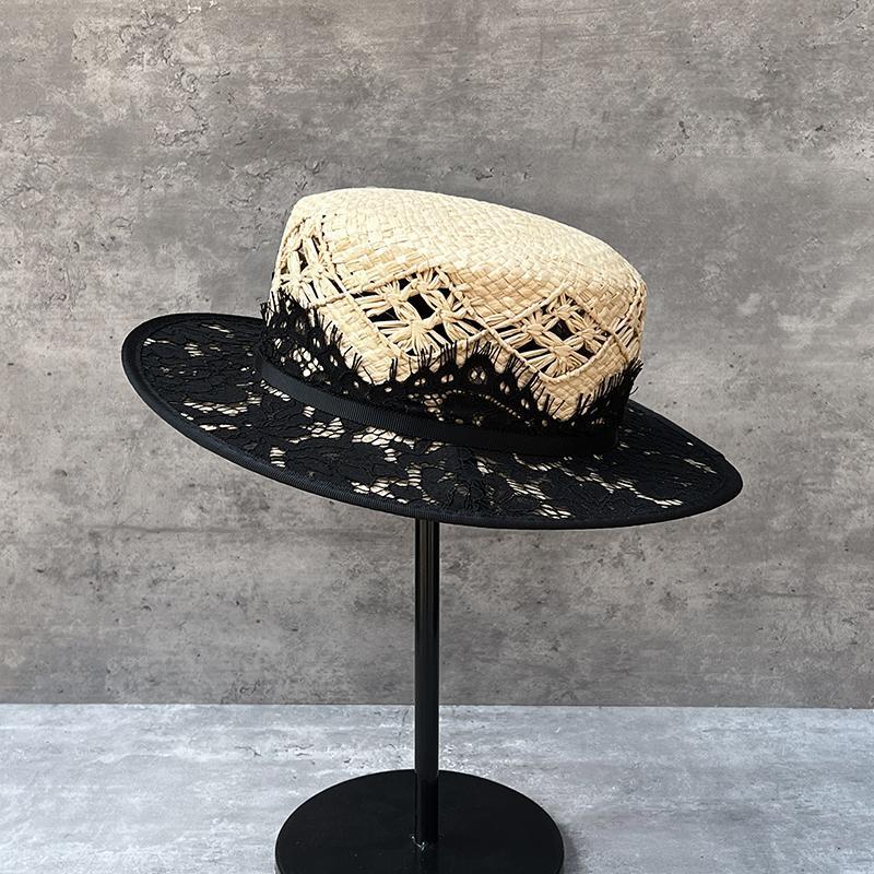 Handgestrickter Raffia Strohhut mit flacher Krone – Ansicht 4