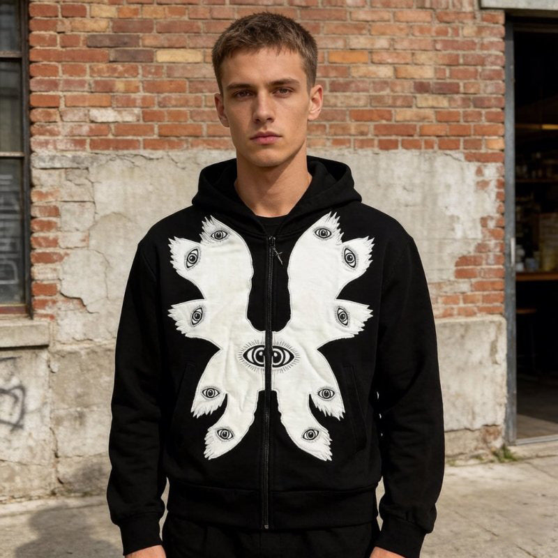 Kapuzen-Cardigan mit Augen-Print für Herren