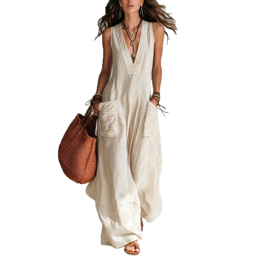 Einfarbiger Jumpsuit mit weitem Bein
