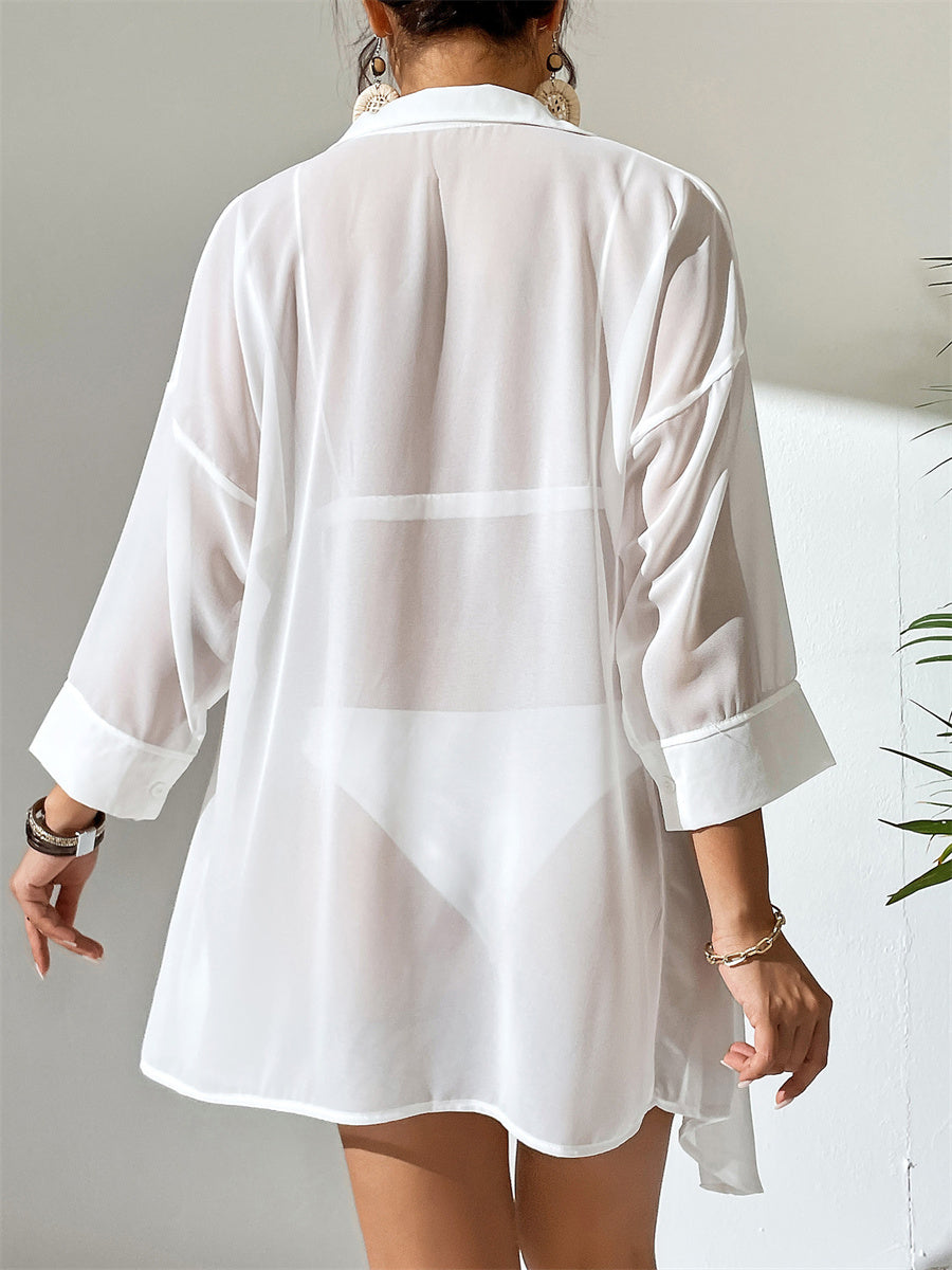 Chiffon Polo Strandhemd mit UV-Schutz