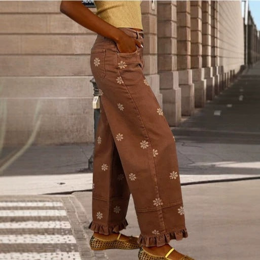 Blumenprint Wide-Leg Hose im Vintage-Stil