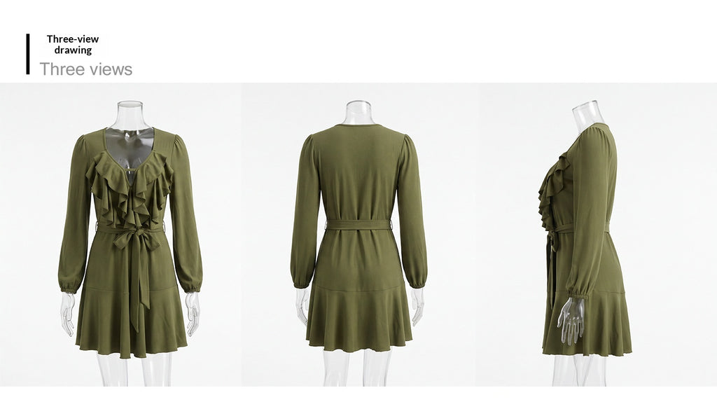 Chices V-Ausschnitt Rüschenkleid mit Schnürung
