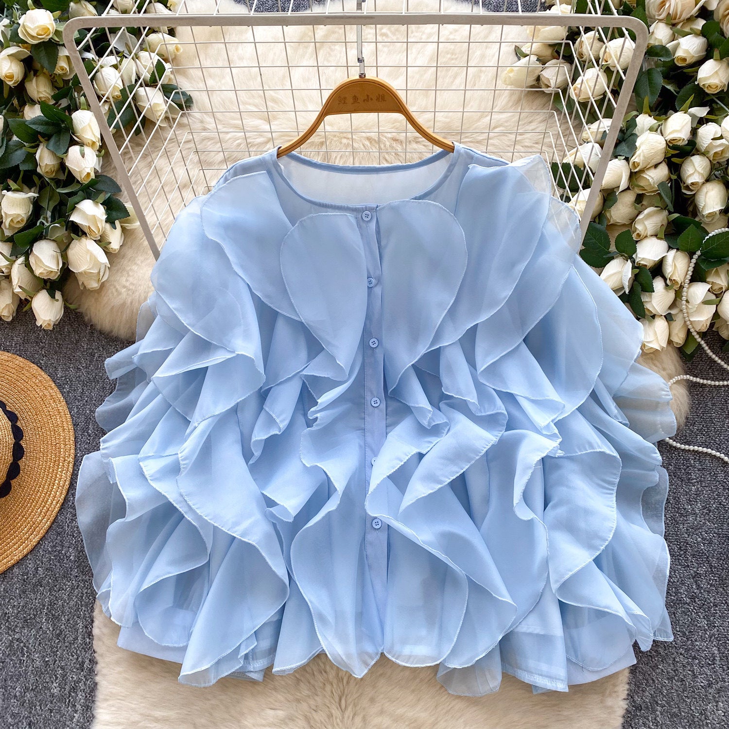 Damen Bluse mit Rüschen und Puffärmeln