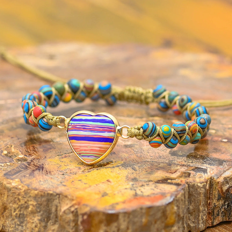 Geflochtenes Herz-Armband mit bunten Steinen | LuxeStyle