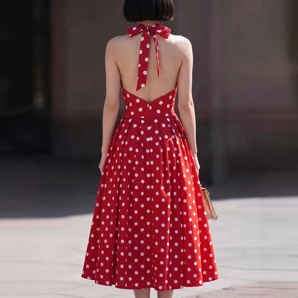 Retro Polka-Dot Halterneck-Kleid – Bild 3 | LuxeStyle