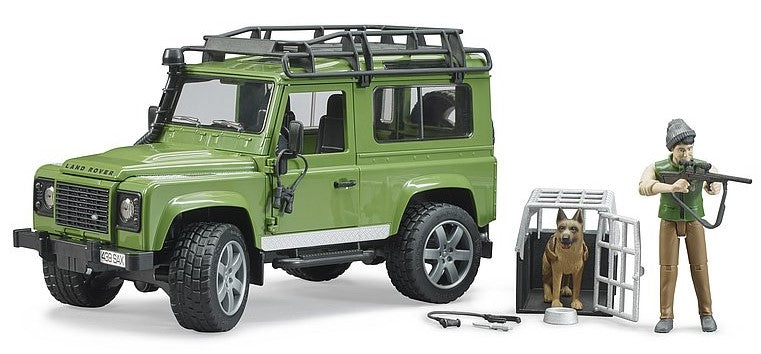 Land Rover Defender Station Wagon mit Förster und Hund