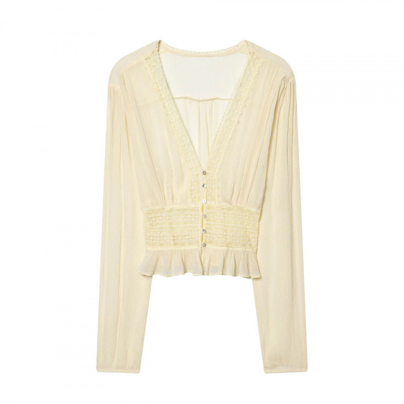 Elegantes Spitzen-Tulle-Shirt in Aprikose – Bild 7 | LuxeStyle
