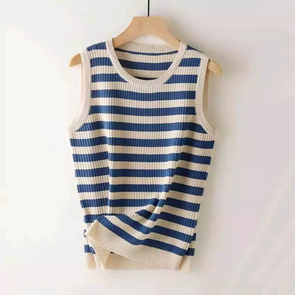 Gestreiftes Stricktop mit Rundhals