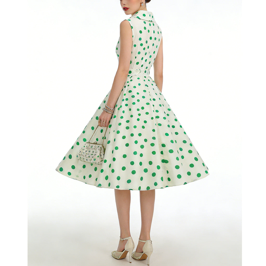 Aprikosenkleid mit Polka-Dots und Taillengürtel – Bild 2 | LuxeStyle