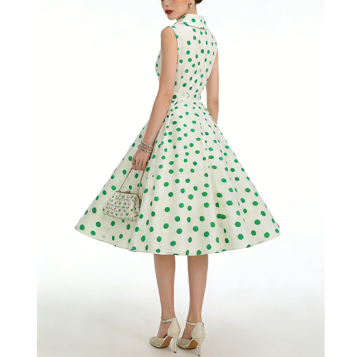 Aprikosenkleid mit Polka-Dots und Taillengürtel – Bild 2 | LuxeStyle