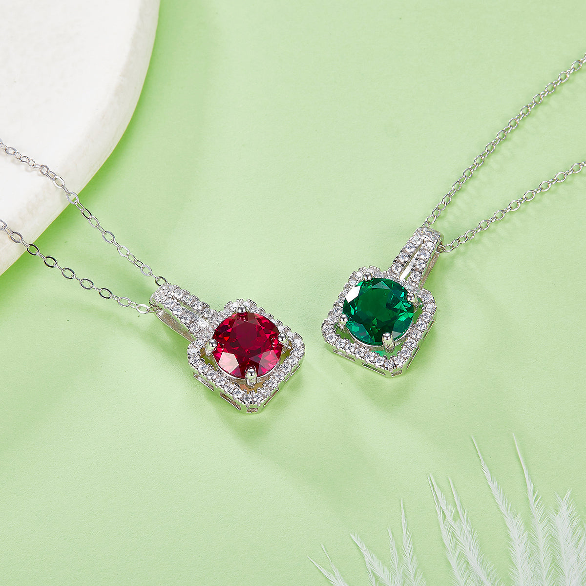 Edelstein-Anhänger «Rubin & Smaragd» 2 ct · 925 Silber Halo