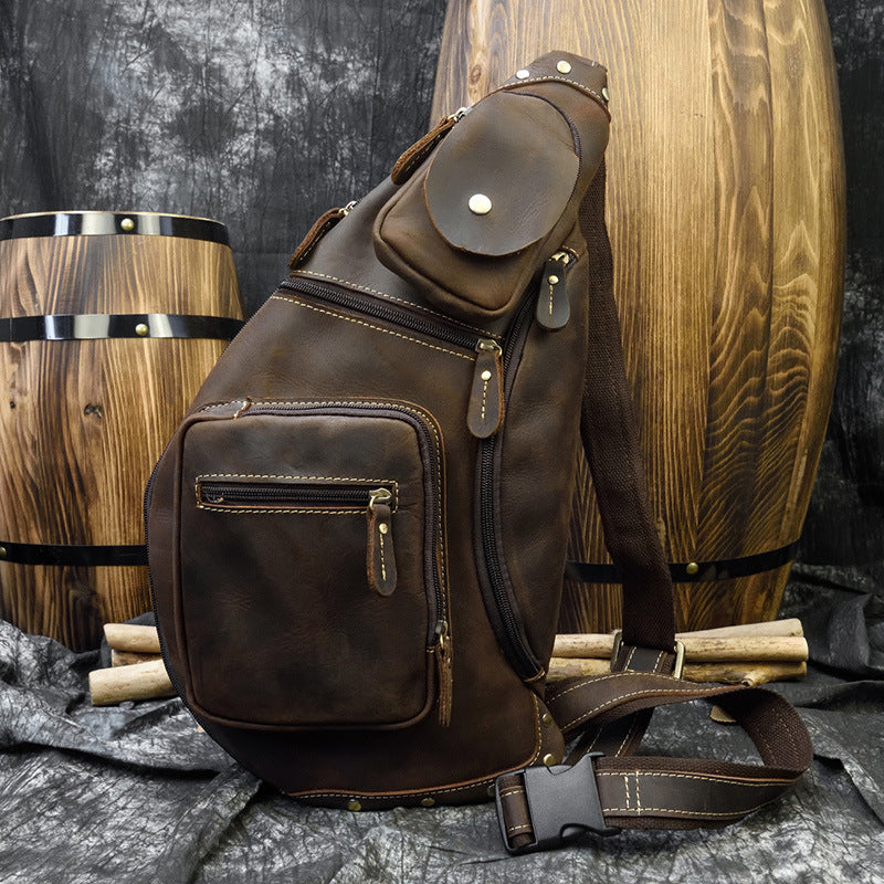 Retro Brusttasche aus echtem Leder