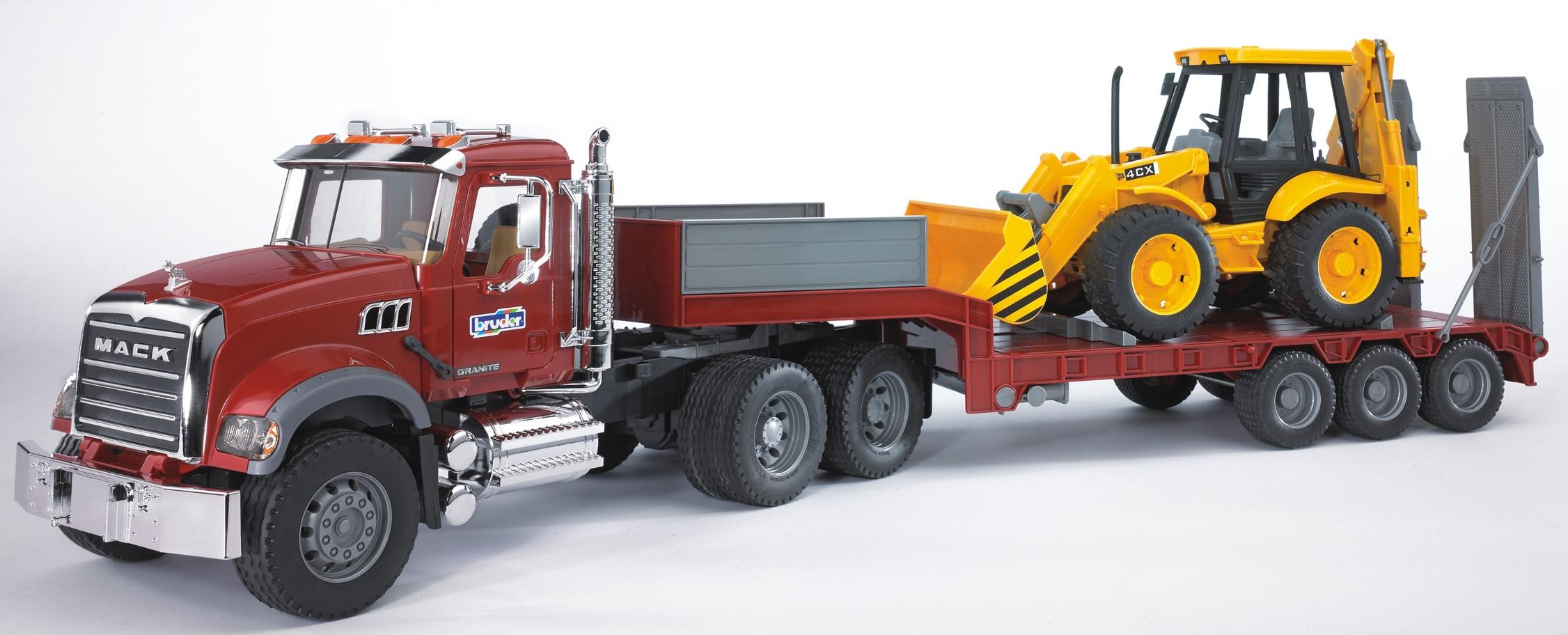 MACK Granite LKW mit Tieflader + JCB 4CX Baggerlader