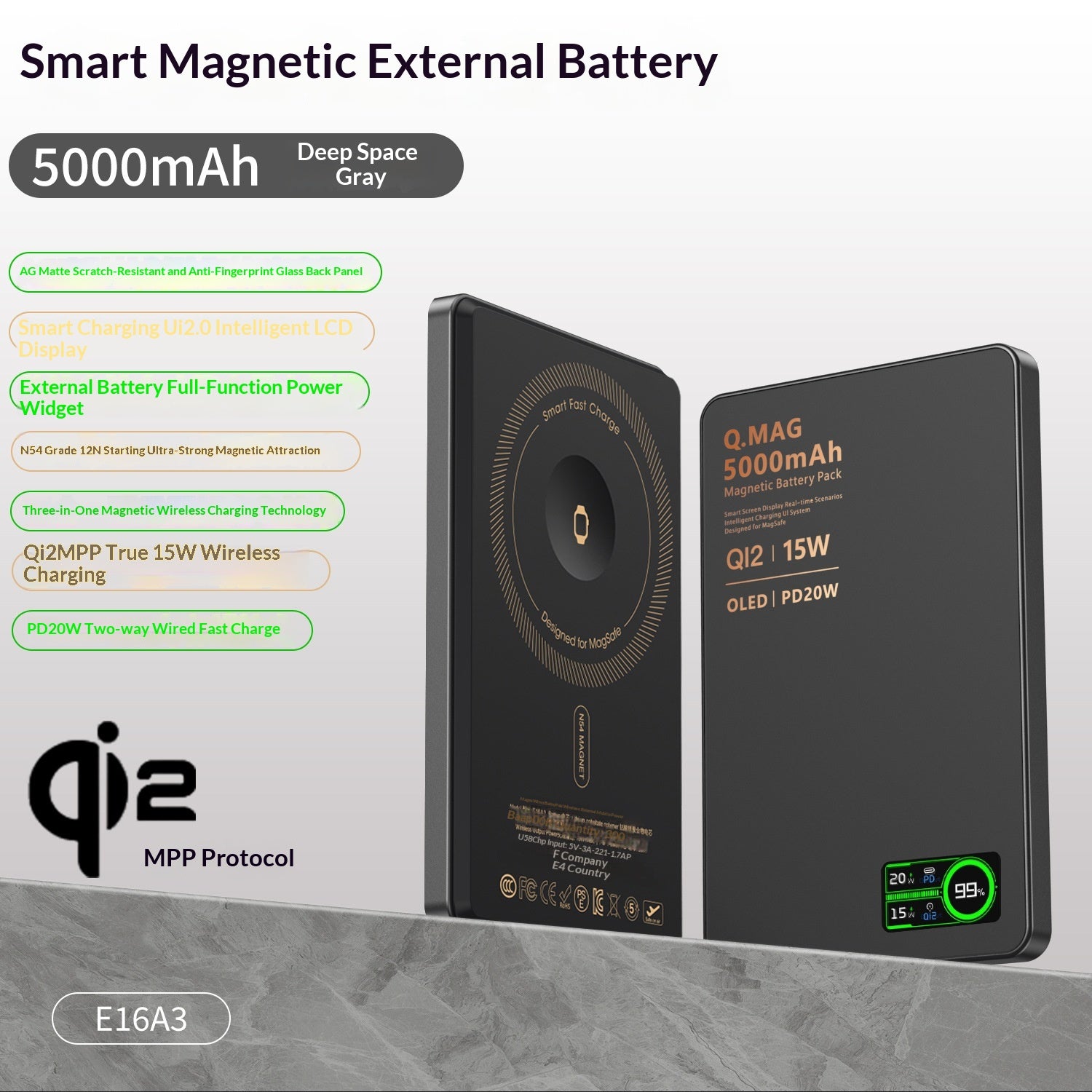 Ultradünne magnetische Powerbank mit Qi2
