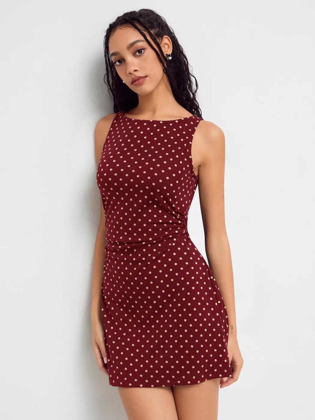 Vintage Polka-Dot Oberteil ohne Ärmel Slim Fit A-Linie Mini-Kleid