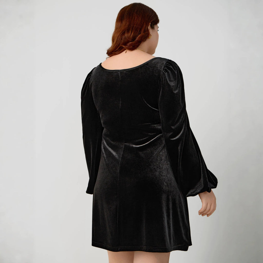 Damen Velourskleid mit Trägern und Puffärmeln