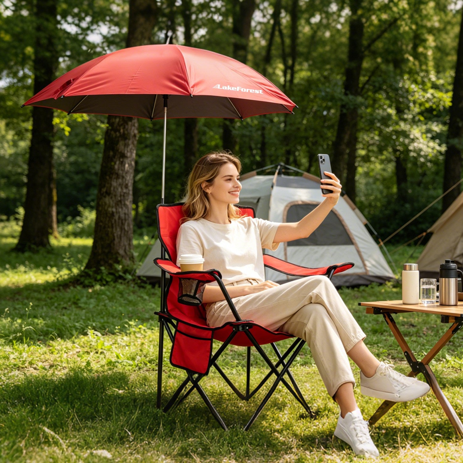 Faltbarer Camping-Stuhl Sunshade mit Sonnendach und Getränkehalter