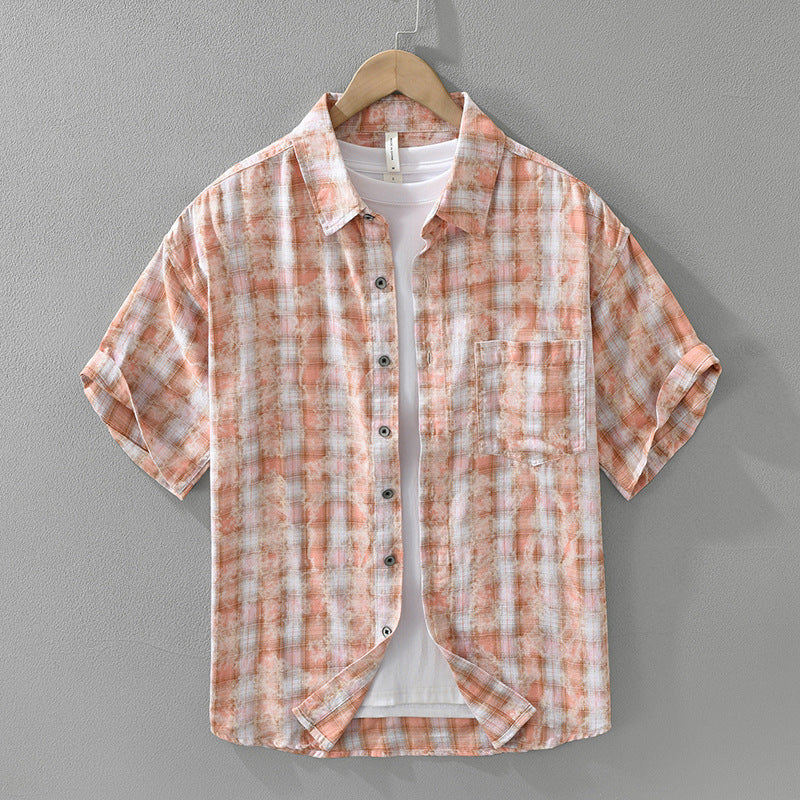 Herren Kurzarmhemd im Plaid-Muster