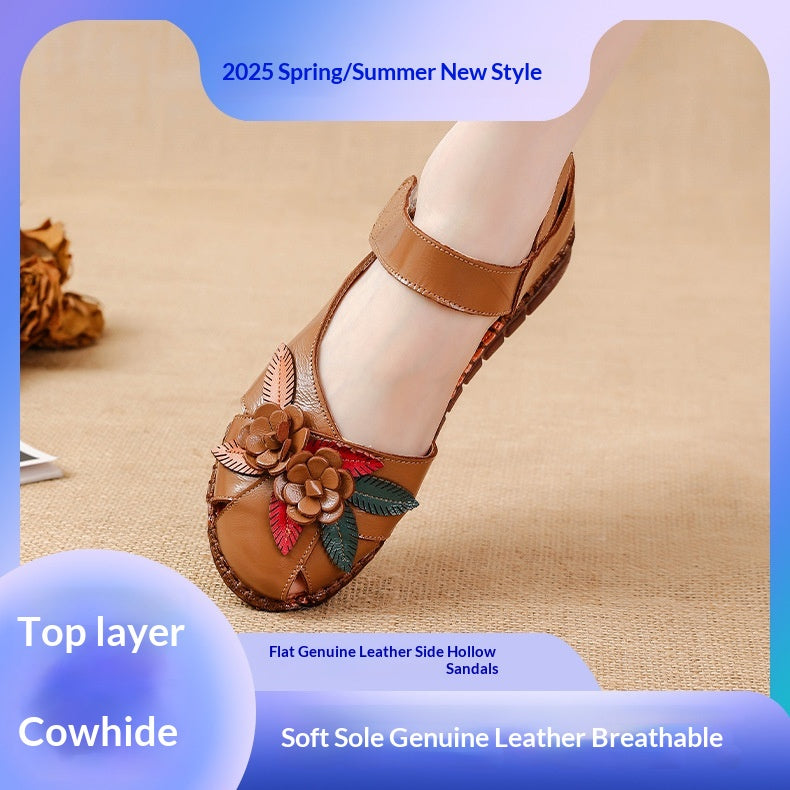 Flache Sandalen aus echtem Leder